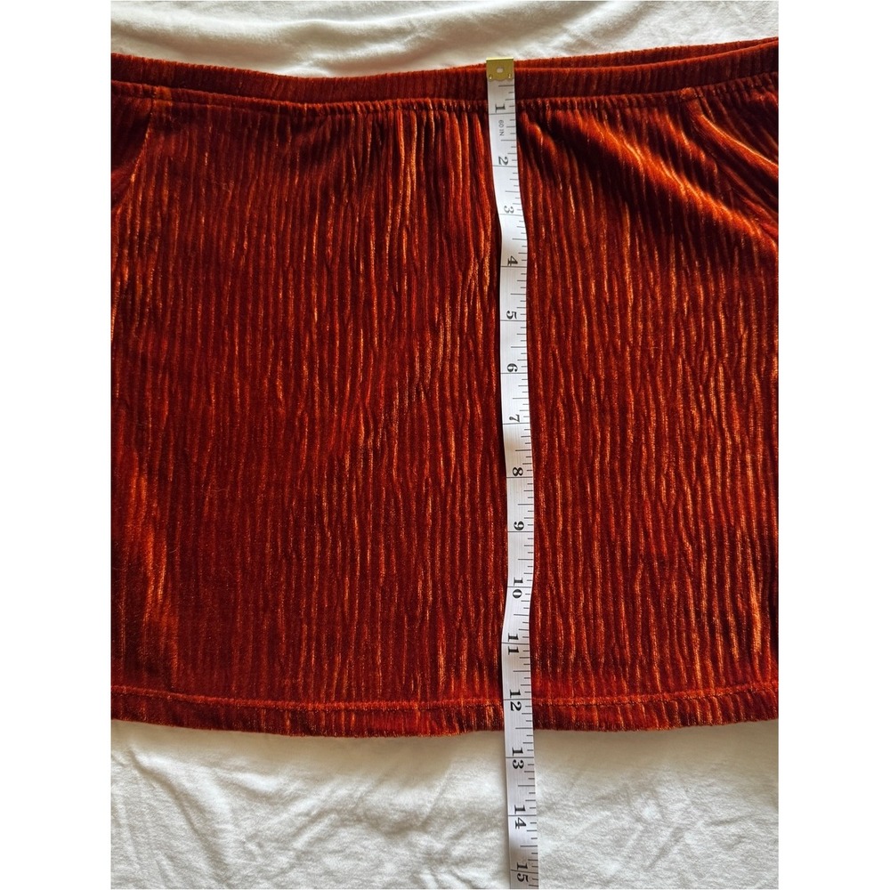 Velvet Plisse Off the Shoulder Bell Sleeve Crop Top S Orange 70s Whimsy Festival - Picture 4 of 5